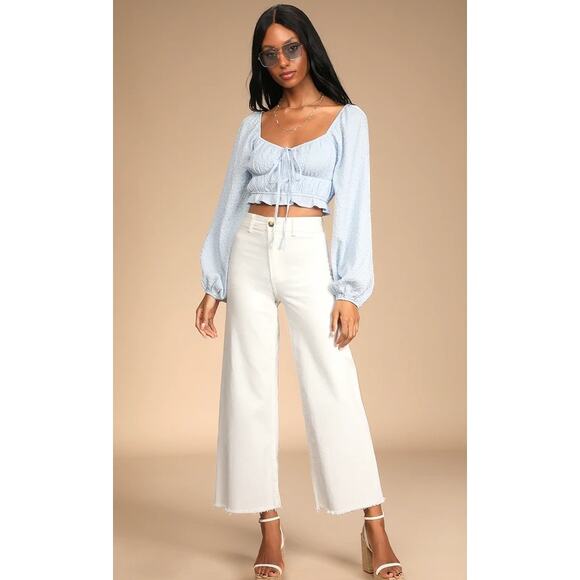 Lulus Feeling Forever Light Blue Floral Jacquard Crop Top Size Large Coquette - Picture 5 of 10